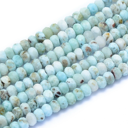 ARRICRAFT Natural Larimar Beads Strands, Faceted, Rondelle, 5x3~3.5mm, Hole: 0.6mm, about 116~125pcs/strand, 15.55 inches(39.5cm)