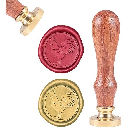 CRASPIRE Wax Seal Stamp, Sealing Wax Stamps Rooster Retro Wood Stamp Wax Seal 25mm Removable Brass Seal Wood Handle for Envelopes Invitations Wedding Embellishment Bottle Decoration Gift Packing