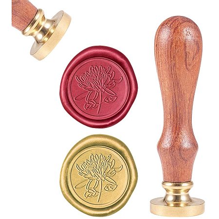 CRASPIRE Wax Seal Stamp, Sealing Wax Stamps Chrysanthemum Flower Retro Wood Stamp Wax Seal 25mm Removable Brass Seal Wood Handle for Envelopes Invitations Wedding Embellishment Bottle Decoration