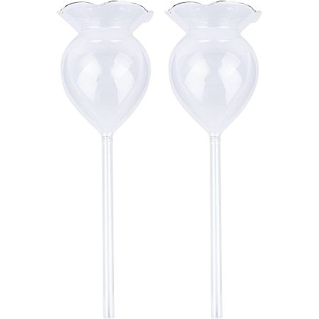 AHANDMAKER Plant Watering Transparent Glass Automatic Plant Waterer 2 pcs Potted Plant Watering Device Splash-Proof Funnel Plant Leaf-Shaped Watering Bulbs for Indoor and Outdoor Plants