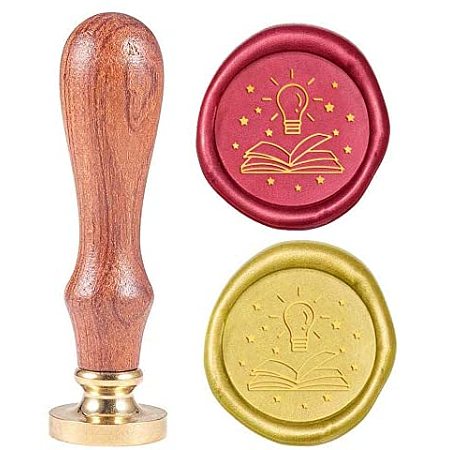 PandaHall Elite Wax Seal Stamp Book with Light Bulb Sealing Wax Stamp Heads + 1 Wooden Handle for Wedding Invites Christmas Cards Letters
