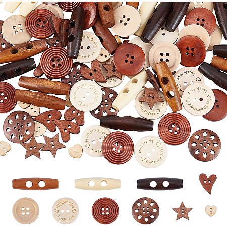 NBEADS 120 Pcs 8 Styles Wooden Buttons, 2 Hole 4 Hole Buttons Handmade Sewing Buttons for Sewing Clothing Accessories, DIY Crafting Projects Decorations