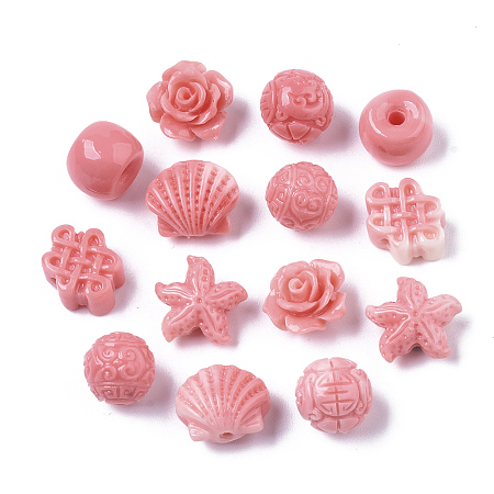 ARRICRAFT Synthetic Coral Beads, Mixed Shapes, Hot Pink, 9~23.5x10.5~19x9~17mm, Hole: 1.4mm