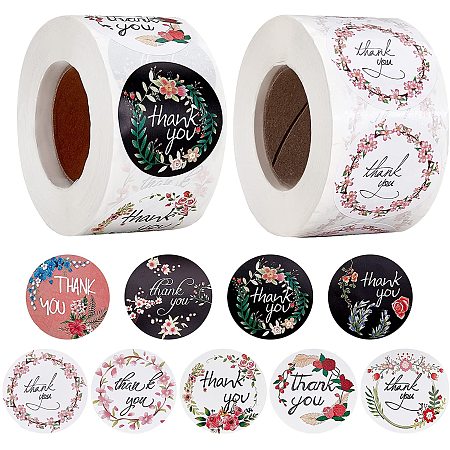 GLOBLELAND 2 Rolls Thank You Stickers Round Labels Stickers 500pcs Adhesive Labels Per Roll for Small Business Owner