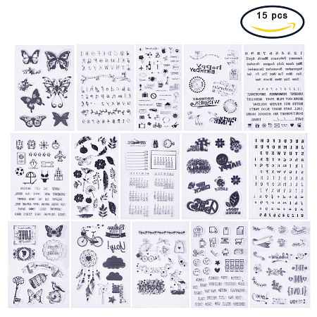 PandaHall Elite 15 Sheets Clear Stamps Silicone Transparent Stamp Seal for Cards Making DIY Scrapbooking Photo Card Album Decoration