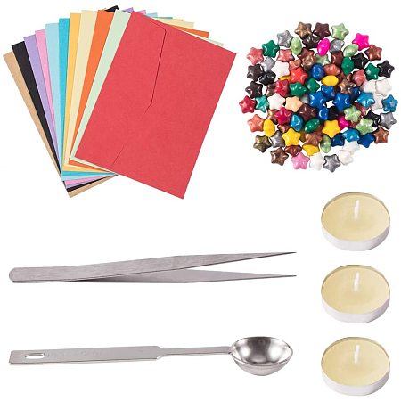 Arricraft Sealing Wax Set, 100pcs Sealing Wax Beads with 22pcs Envelope, 4pcs Tea Candles, Wax Melting Spoon and Tweezers for Wax Seal, Sealing Envelopes, Crafts and Decoration