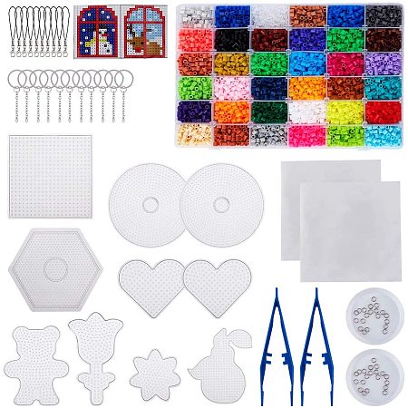 PandaHall Elite Fuse Beads Kit, 540g 36 Colors Fuse Beads 5mm with 8 Shapes Plastic Pegboards, 50pcs Jump Rings, Keychain, Straps, Tweezers, Paper Cards, Flat Round Plate, Ironing Paper