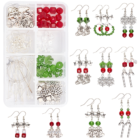 SUNNYCLUE 162Pcs DIY Christmas Themed Earring Making Kits, Including Tibetan Style Alloy Pendants & Links, Glass Beads, Brass Pendants & Earring Hooks, Mixed Color