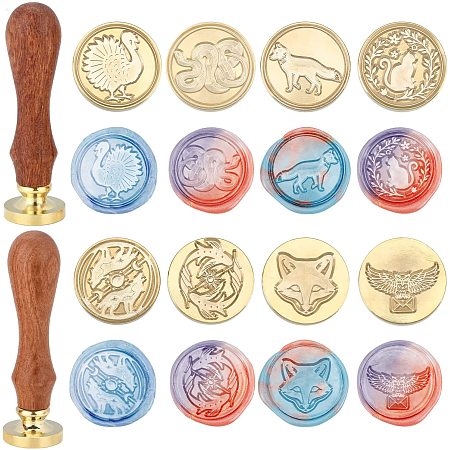 ARRICRAFT Wax Seal Stamp Kit 8 Pieces Animal Theme Series Sealing Wax Stamp Heads with 2 Wooden Handle Vintage Seal Wax Stamp Kit for Cards Envelopes Invitations