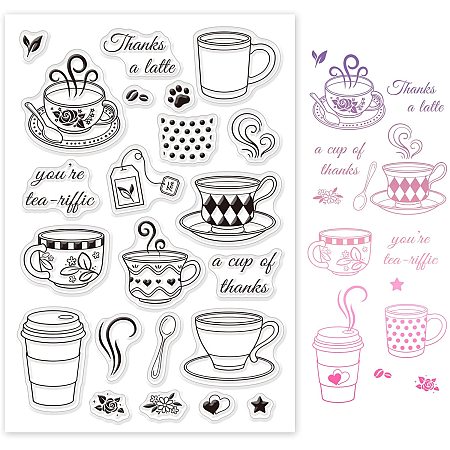GLOBLELAND Coffee Cup Silicone Clear Stamps with Flower and Spoon Pattern for Christmas Birthday Cards Making DIY Scrapbooking Photo Album Decoration Paper Craft,6.3x4.3 Inches