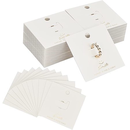 NBEADS 95~100pcs/bag Ring Jewelry Display Cards, Plastic Hanging Display Cards Square Storage Cards for Hanging Jewelry Display