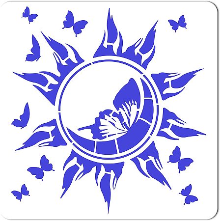 GORGECRAFT Large Sun Stencil Energy Stencils for Painting on Wood 12x12 Inch Reusable Butterfly Stencils Plastic Decoration Template for Painting on Canvas Fabric Wall Furniture DIY Home Décor