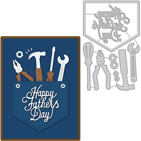 BENECREAT 4.9x3.2inch Happy Father's Day Themed Hardware Tools Pattern Metal Cutting Dies, Embossing Stencil Template for DIY Crafts Scrapbook Photo Album Decor Card Making