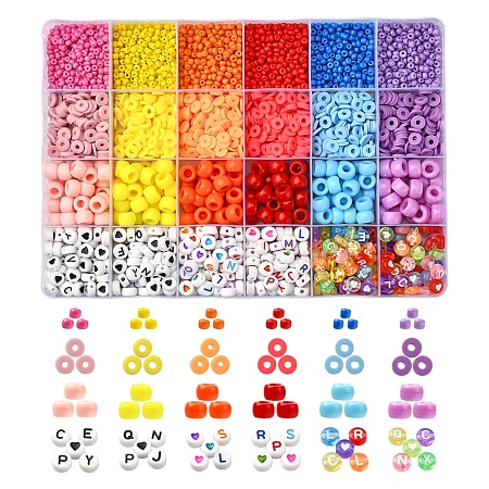 DIY Bead Making Finding Kit, Including Disc Polymer Clay Beads, Baking Paint Glass Seed Beads, Resin Large Hole Beads, Acrylic European & Flat Round with Pattern Beads, Mixed Color, 3045pcs/box