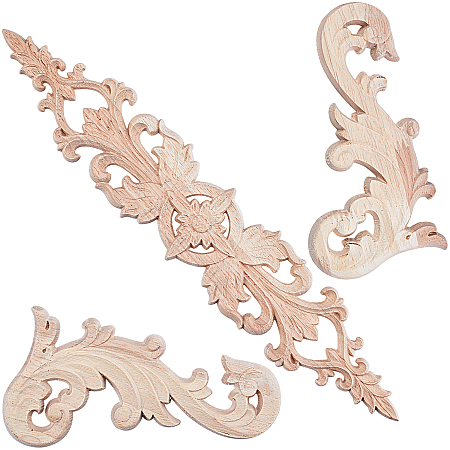 GORGECRAFT 5Pcs 2 Styles Wood Carving Decal Wood Carved Corner Onlay Applique Unpainted Wooden Carving Ornaments for Furniture Door Cabinets Windows Cupboards Mirrors Home Woodcraft Decoration