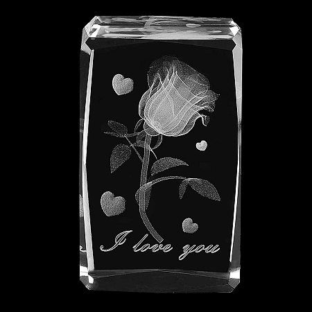 GLOBLELAND 3D Laser Heart Rose Dolphin with Gift Box Crystal Glass Cube Paperweight for Anniversary, Birthday, Wedding Gift, 2x2x3.14 inch