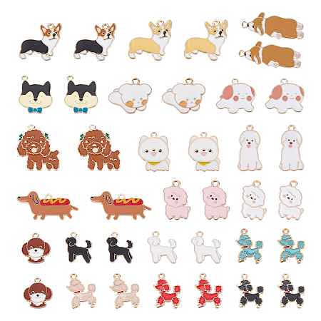 CHGCRAFT 38Pcs 19 Style Enamel Dog Charms Lovable Poodle Dog Charms Alloy Teddy Dog Pendants Colourful Dog Charms Animals Dog Pendants for Earrings Necklace Dangle Jewelry Making, 16mm to 37mm