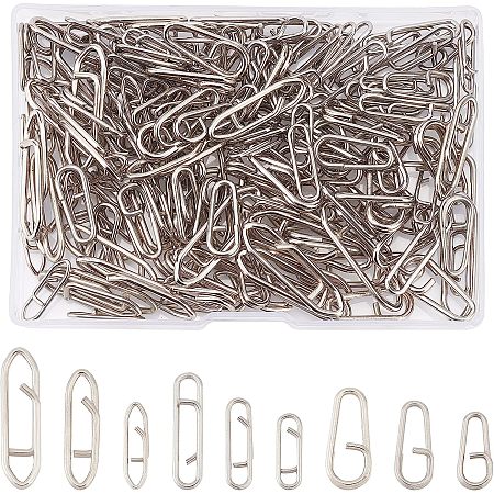 SUPERFINDINGS 180Pcs 9 Sizes High Strength Fishing Snap Fishing Clip Lure Quick Change Stainless Steel Color Fishing Speed Clips for Freshwater Saltwater Fishing, Inner Size:13~30x3~8mm