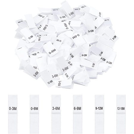 NBEADS 600 Pcs Clothing Month Labels, 6 Styles Cloth Sewing Labels Embroidered Label Size Labels Tags for Clothing Sewing Sew on Clothes, White