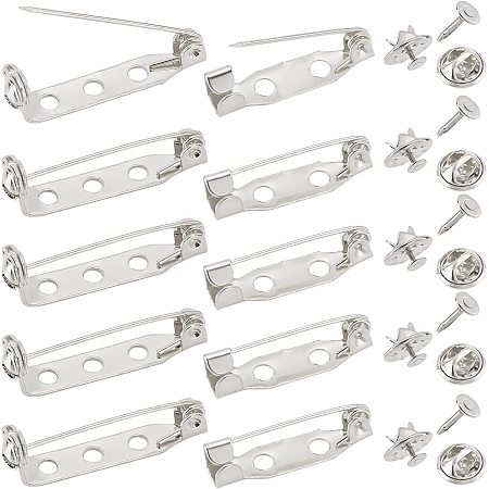 SUNNYCLUE 1 Box 120Pcs Silver Brooch Pins Kit Including 80Pcs Bar Brooch Pins Findings Safety Clasp & 40 Sets Lapel Pin Backs Tie Tack Pins for Badge Tie Clothes Crafting Jewelry Buckle