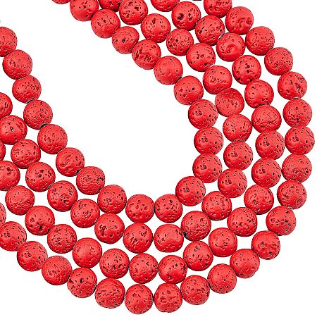 Arricraft About 188 Pcs Spray Painted Natural Stone Beads 8mm, Natural Lava Round Beads, Gemstone Loose Beads for Bracelet Necklace Jewelry Making ( Red, Hole: 0.7mm )