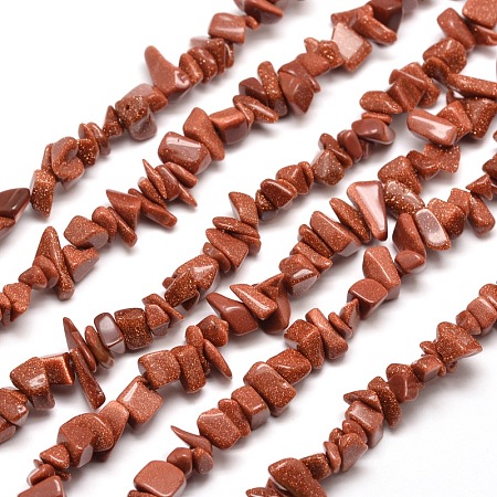 Honeyhandy Synthetic Goldstone  Chip Bead Strands, 5~8x5~8mm, Hole: 1mm, about 31.5 inch