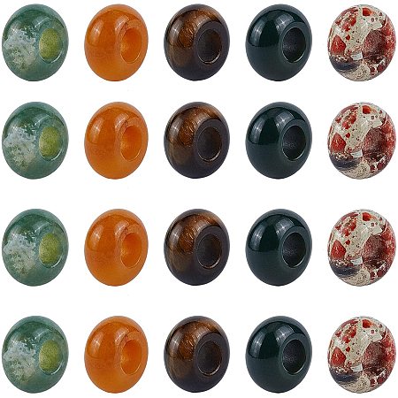 NBEADS 20 Pcs Mixed Natural Gemstone European Beads, 5 Colors 6mm Large Hole Beads Bracelet Spacer Beads Charms for Jewelry Makings