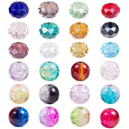 Arricraft 780pcs 24 Color Crystal Glass Beads for Jewelry Making, 300pcs Crackle Glass Beads and 480pcs Briolette Faceted Glass Beads for Necklace Bracelets Making