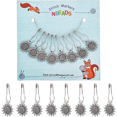 NBEADS 8 Pcs Sunflower Stitch Markers, Silver Crochet Stitch Marker Charms Removable Lobster Clasp Locking Stitch Marker for Knitting Weaving Sewing Accessories Handmade Jewelry