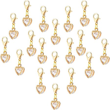 PH PandaHall 50pcs Cubic Zirconia Heart Charms Alloy Heart Shaped Charms Golden Love Heart Charms Hollow CZ Charms with Lobster Claw Clasps for Necklace Choker Pendant Bracelet Keychain Making