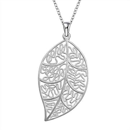 Honeyhandy Brass Hollow Leaf Pendants, Silver Color Plated, 61x32mm
