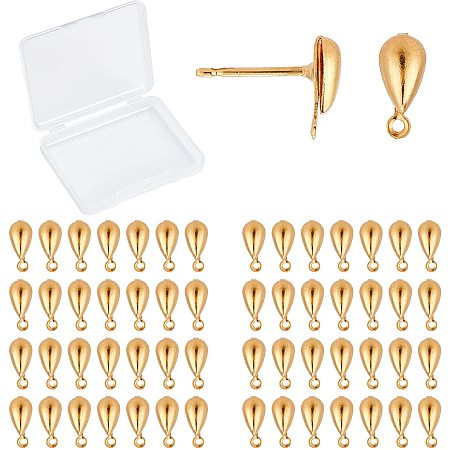 CREATCABIN 1 Box 100Pcs 18K Gold Plated Teardrop Brass Stud Earring Findings Earring Posts Stud Earrings Components Earring for DIY Earring Jewelry Making 12x9x4mm