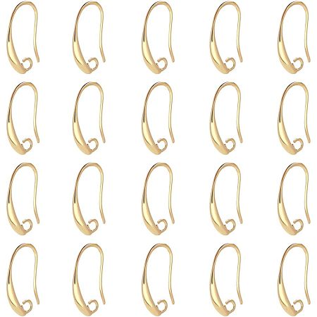 SUPERFINDINGS 40Pcs Brass Earring Hooks Real 18K Gold Plated Lever Back Earwires 19x10x2mm Earrings Making Findings with Loop for DIY Crafting Jewelry Making, Hole: 2mm, Pin: 1mm