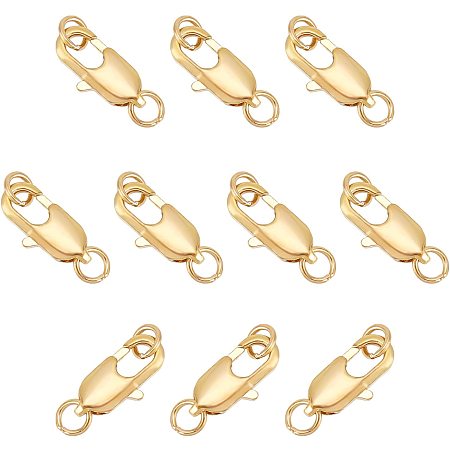PandaHall Elite Golden Lobster Claw Clasps Clip Small Claw Clasps Metal Brass Jewelry Fastener Hooks with Jump Ring for Necklace Bracelet Lanyard Keychain Jewelry Crafts Making, 18x6mm/0.7x0.23