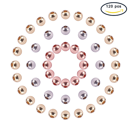 PandaHall Elite About 120 Pcs Brass Round Spacer Beads Diameter 4mm for Jewelry Making 3 Colors