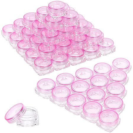 Pandahall Elite Elite 120Pcs 5g Round Empty Clear Container Jar with Pink Screw Cap Lid Camellia Pattern for Makeup Cosmetic Samples Bead Small Jewelry Nails Art Cream