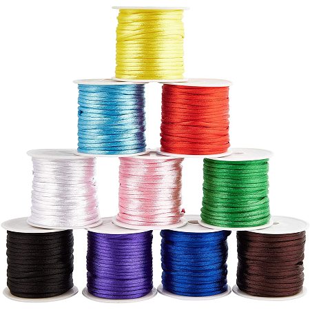 PandaHall Elite 10 Colors 2.5mm Satin Nylon Trim Cord, Rattail Silk Cord 109 Yards Nylon String Satin Craft Knotting Cord for Necklace Bracelet Beading Chinese Knot