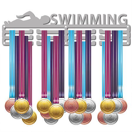 CREATCABIN Medal Holder Sport Swimming Swimmer Olympic Games Medals Display Stand Wall Mount Hanger Decor Medal Holders for Runners for Home Badge Storage 3 Rung Medalist Over 60 Medals Silver