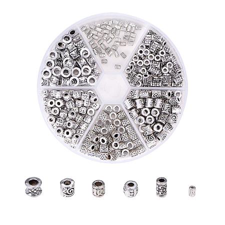PandaHall Elite 200pcs 6 Style Tibetan Column Spacer Beads Alloy Antique Silver Large Hole Rondelle Jewelry Spacers for Bracelet Necklace DIY Jewelry Making