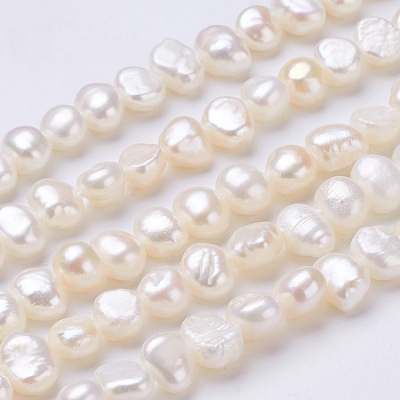 Honeyhandy Natural Cultured Freshwater Pearl Beads Strands, Nuggets, Seashell Color, 7~8x6~7x5~6mm, Hole: 0.5mm, about 55~56pcs/strand, 13.39 inch(34cm)