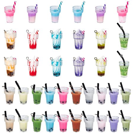 NBEADS 4 Styles Resin Bottle Pendant,38 Pcs Drink Cup Beads, Imitation Bubble Tea & Ice Cream Cups & Cup with Drinking Straw & Juice Glass Cups for Earrings Jewelry Making Key Chain Dangles