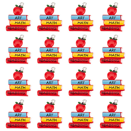 SUNNYCLUE 1 Box 25Pcs Teacher Charms Resin School Best Teacher Student Charm Flat Back Red Apple Charm Book Charms for jewellery Making Charm Art Math Reading Cabochons with Loop Earrings DIY Supplies