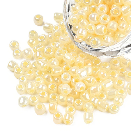 Honeyhandy Glass Seed Beads, Ceylon, Round, Lemon Chiffon, 4mm, Hole: 1.5mm, about 4500pcs/pound