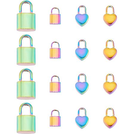 Arricraft 16 Pcs Rainbow Color Lock and Heart Pendant, 201&304 Stainless Steel Pendant Charms Bulk for DIY Dangle Earring Bracelets Jewelry Making Crafting