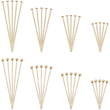 PandaHall Elite 160pcs 304 Stainless Steel Jewelry Pin 8 Styles Ball Head Flat Head Pin 4 Sizes 18K Gold Plated Beading Pin for DIY Charm Beads Crafts Jewelry Making, 20/30/40/50mm Long, 0.6mm/22 Guage