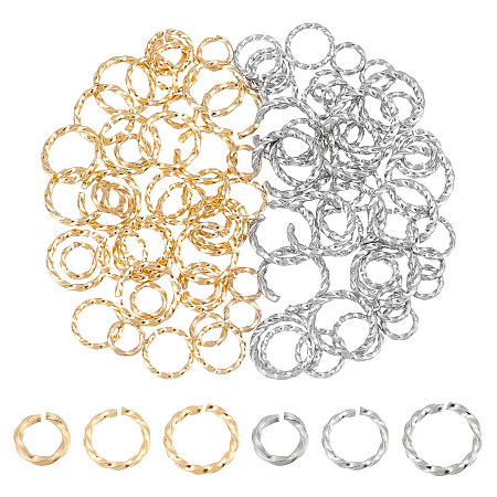UNICRAFTALE About 90Pcs 2 Colors Stainless Steel Jump Rings Open Jump Rings Twisted Open Jump Rings Inner Diameter 4~8mm for Bracelet Necklace Jewlery Making