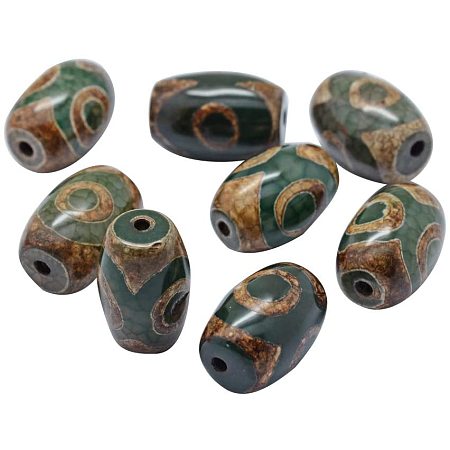 CHGCRAFT 10pcs Tibetan Style dZi Natural Agate Dyed and Heated Oval Beads for DIY Jewelry Making Hand Making Crafts, Dark Olive Green