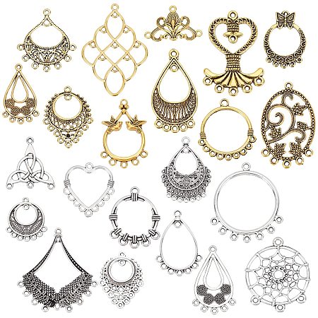 PandaHall Elite 22 Styles Filigree Connector Charms, 44pcs Chandelier Earring Loops Dangling Charm Hollow Flower Connectors Filigree Joiners Links for DIY Muti Strand Jewelry Making