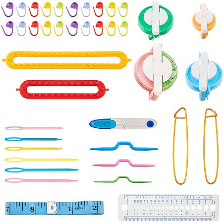 NBEADS DIY Knitting Tools, with Plastic Long Spool Knitting Loom, Knitting Crochet Locking Stitch Markers Holder, Sewing Scissors, ABS Plastic Knitting Needles, Tape Measure and Plastic Rulers