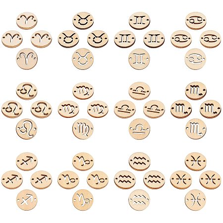 PandaHall Elite 12 Constellation Links, 192Pcs 19mm Wood Zodiac Signs Constellation Charm Link 2-Hole Luck Charm Connectors Laser Cut Links for Bracelet Earrings Necklace Jewelry Making, Antique White